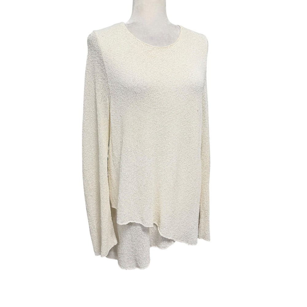 Ball of Cotton Sweater Top‎ Womens L Ivory Handloomed Knit Asymmetrical Layered